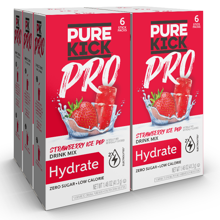 Pure Kick Pro Strawberry Ice Pop 12 count, 6ct Strawberry Flavored Water Packets