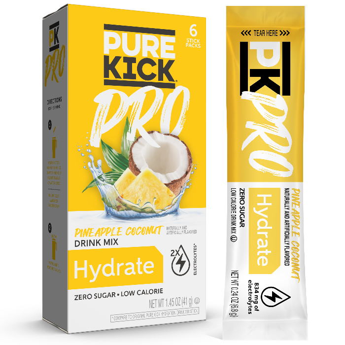 Pineapple coconut flavored Water, Pure Kick Pro Pineapple Coconut Drink Mix, Pineapple Coconut Hydration Mix Packets