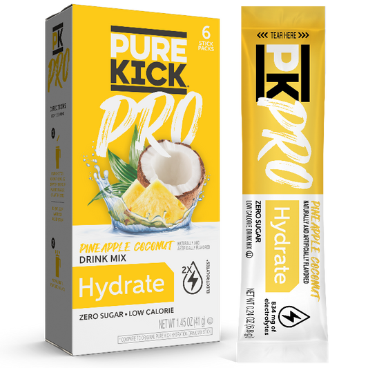 Pineapple coconut flavored Water, Pure Kick Pro Pineapple Coconut Drink Mix, Pineapple Coconut Hydration Mix Packets