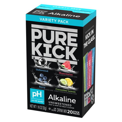 Pure Kick Alkaline Variety Pack - Watermelon, Berry, Cucumber Lemon and Unflavored, 20 Servings per Box