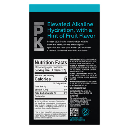 Pure Kick Alkaline Variety Pack - Watermelon, Berry, Cucumber Lemon and Unflavored, 20 Servings per Box