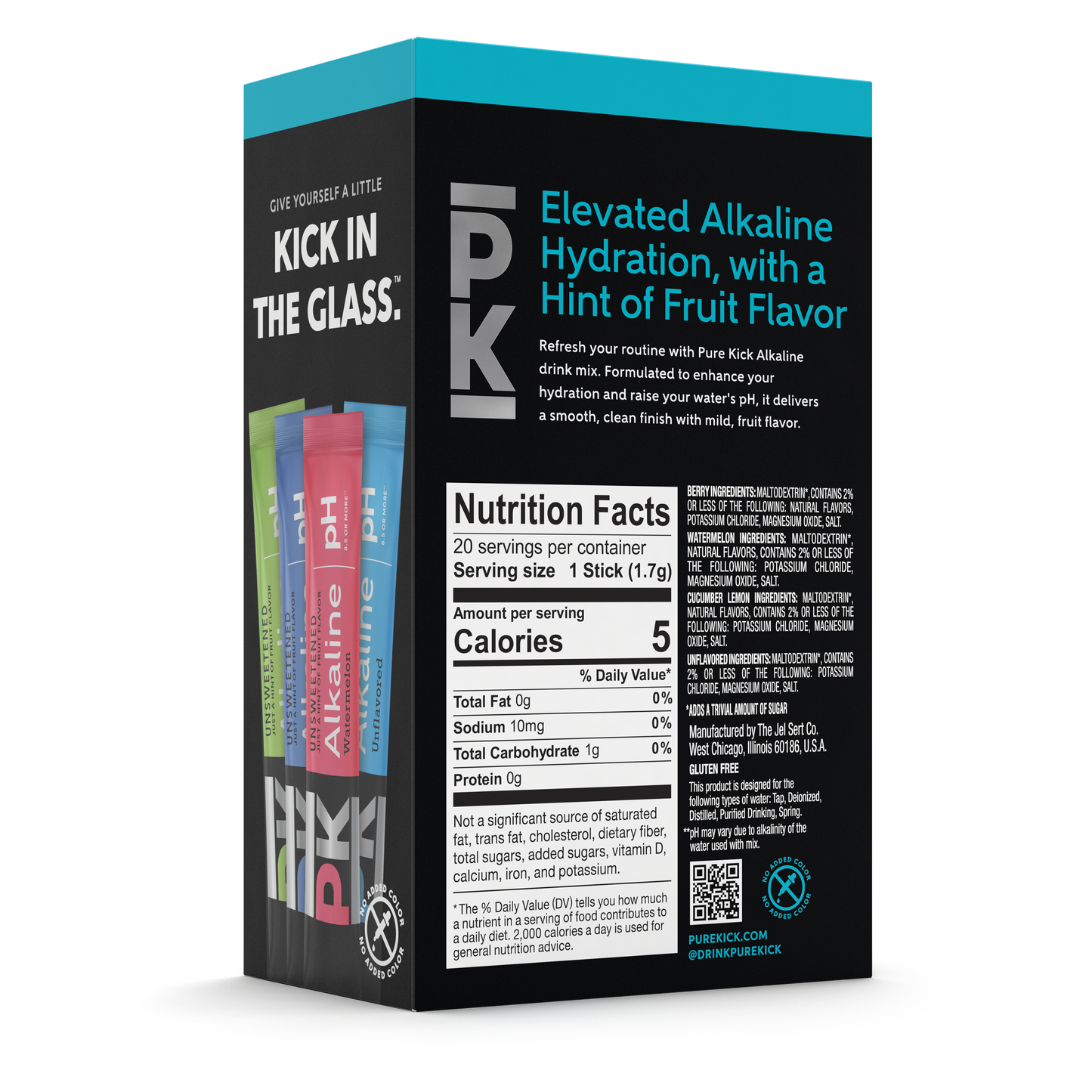 Pure Kick Alkaline Variety Pack - Watermelon, Berry, Cucumber Lemon and Unflavored, 20 Servings per Box