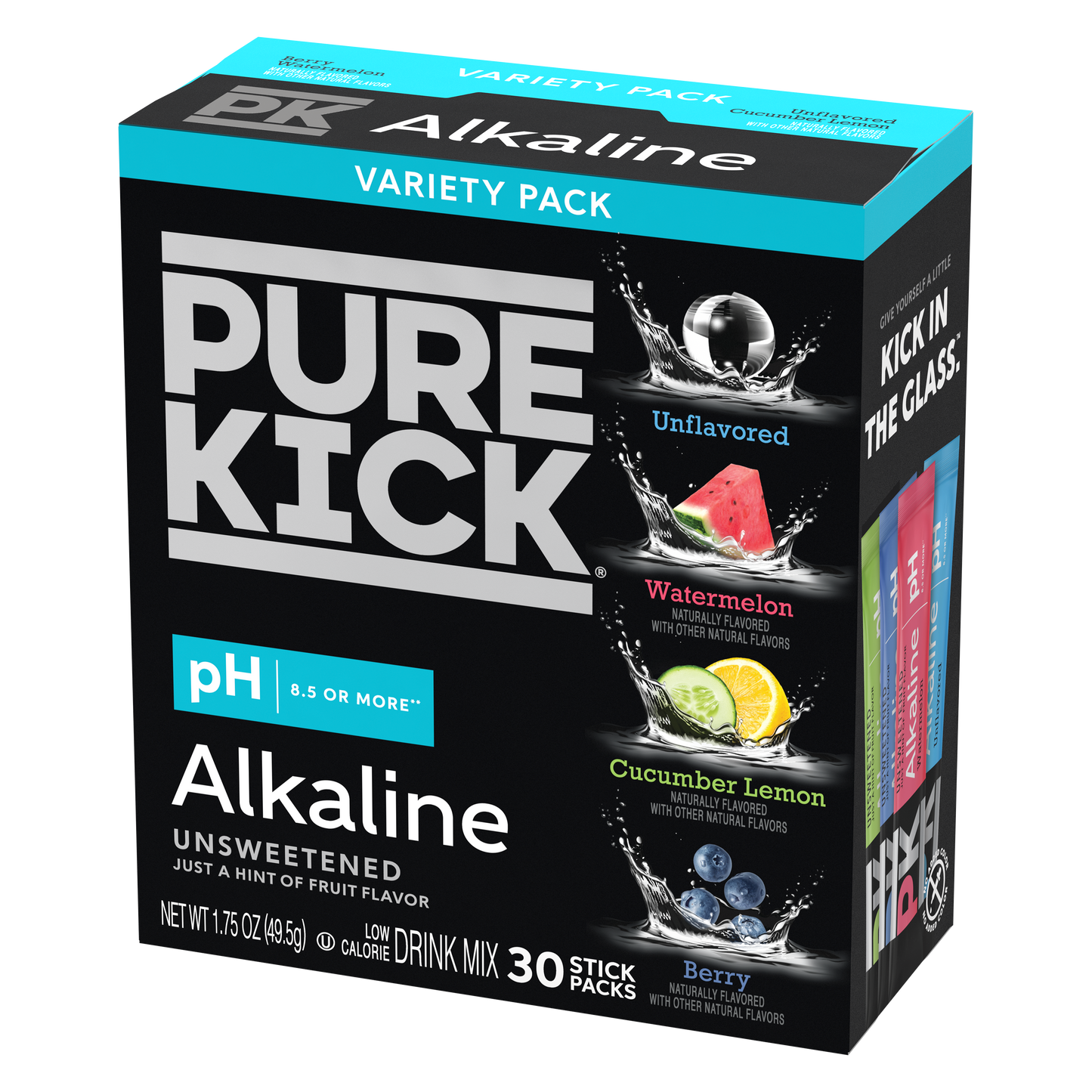 Pure Kick Alkaline Variety Pack - Watermelon, Berry, Cucumber Lemon and Unflavored, 30 Servings per Box