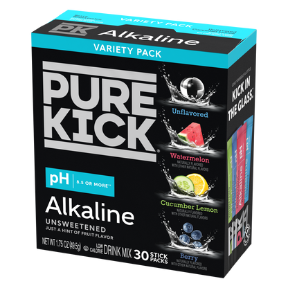Pure Kick Alkaline Variety Pack - Watermelon, Berry, Cucumber Lemon and Unflavored, 30 Servings per Box
