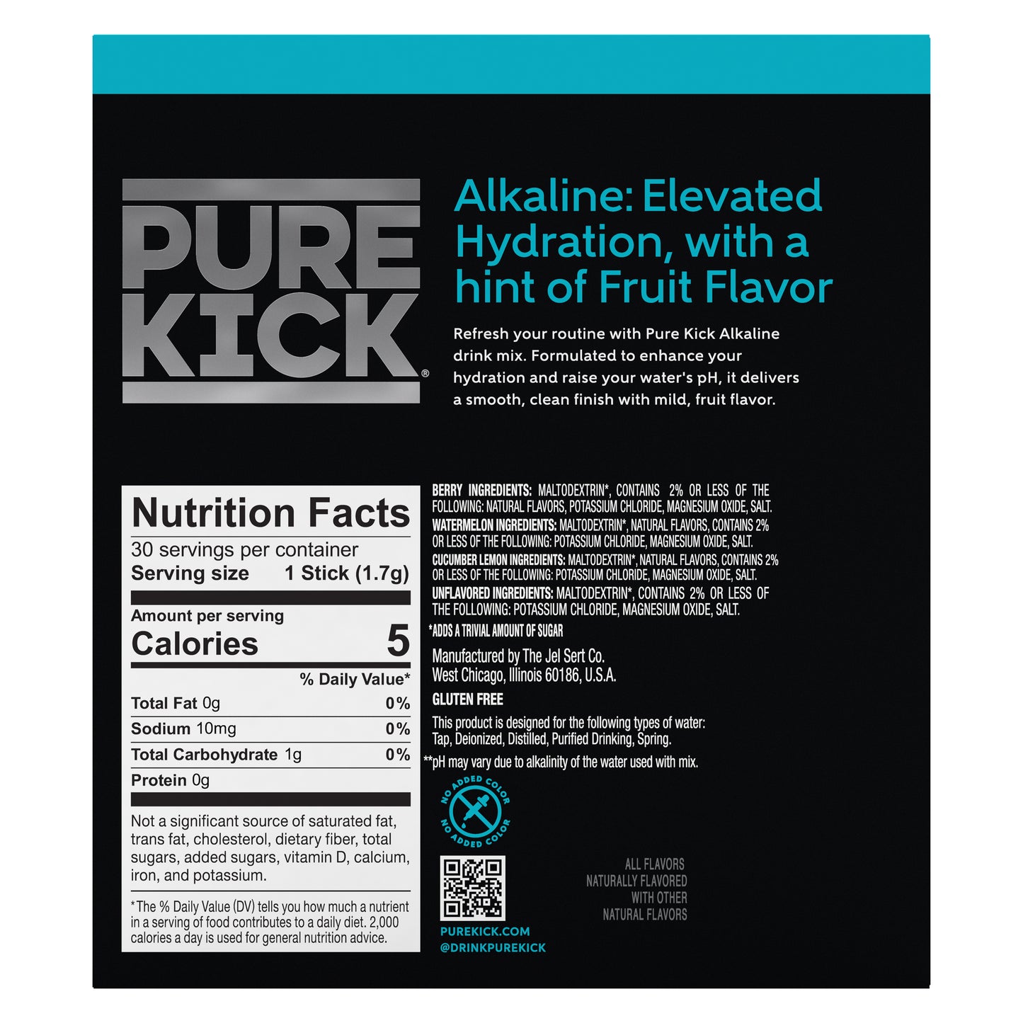 Pure Kick Alkaline Variety Pack - Watermelon, Berry, Cucumber Lemon and Unflavored, 30 Servings per Box