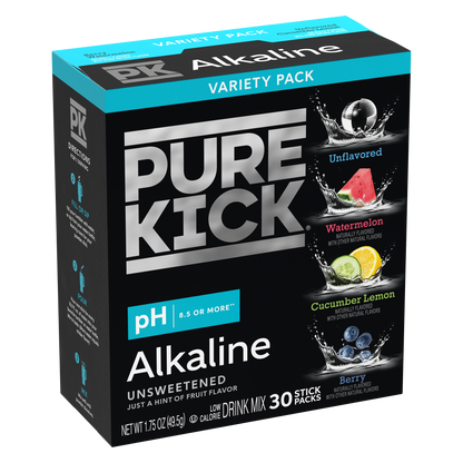 Pure Kick Alkaline Variety Pack - Watermelon, Berry, Cucumber Lemon and Unflavored, 30 Servings per Box