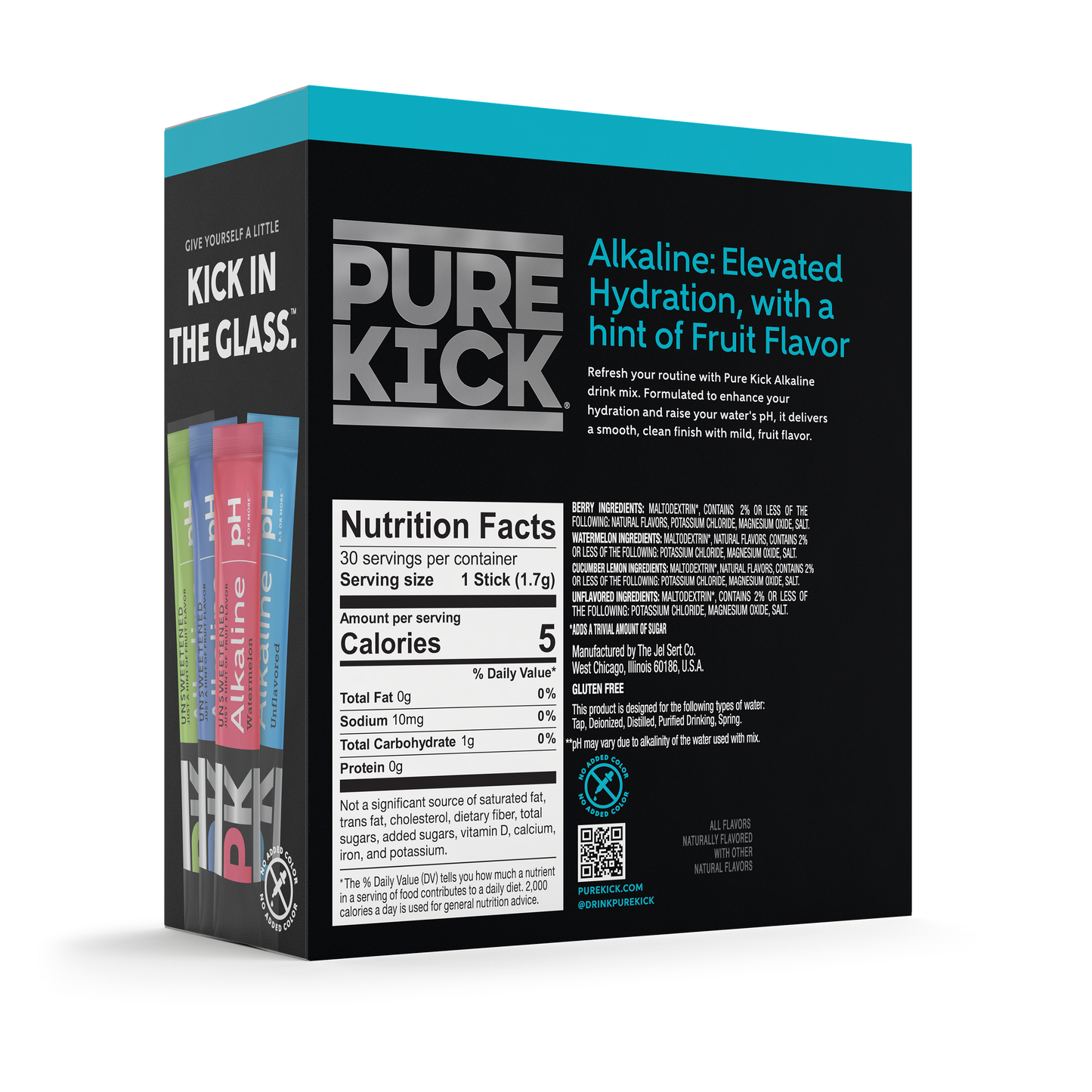 Pure Kick Alkaline Variety Pack - Watermelon, Berry, Cucumber Lemon and Unflavored, 30 Servings per Box