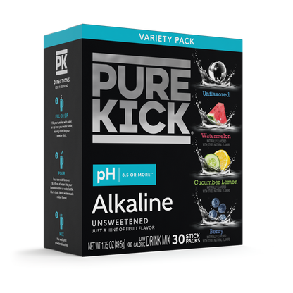 Pure Kick Alkaline Variety Pack - Watermelon, Berry, Cucumber Lemon and Unflavored, 30 Servings per Box