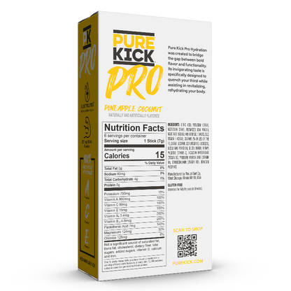 Pure Kick Pro Pineapple Coconut Hydration Packets Nutrition Facts, Pure Kick Pro Pineapple Coconut Hydration Back of Box