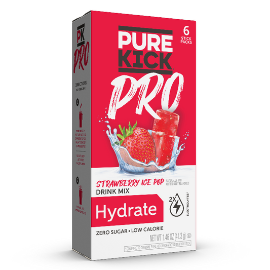 Strawberry Hydration Packets, Strawberry Ice Pop, Strawberry Ice Pop Drink Box, Pure Kick Pro Hydrate Strawberry Ice Pop Flavored Water Packets Box