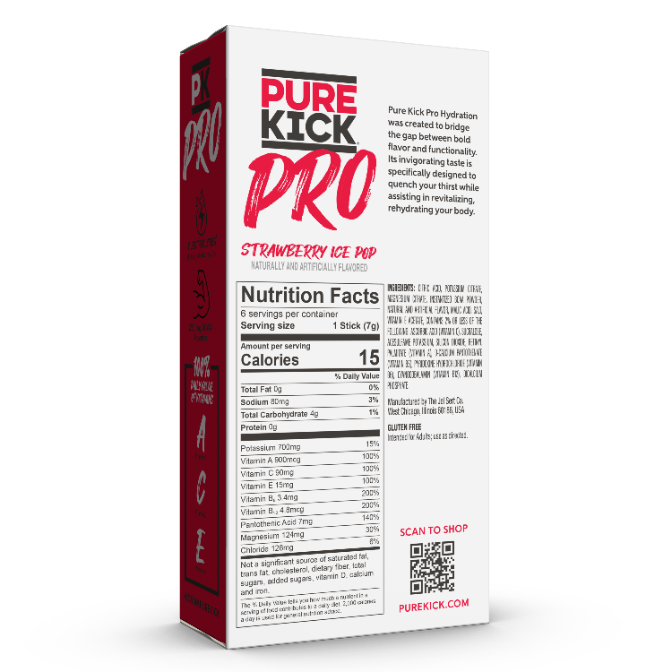 Pure Kick Pro Strawberry Ice Pop Back of Box, Pure Kick Pro Strawberry Ice Pop Nutrition Facts