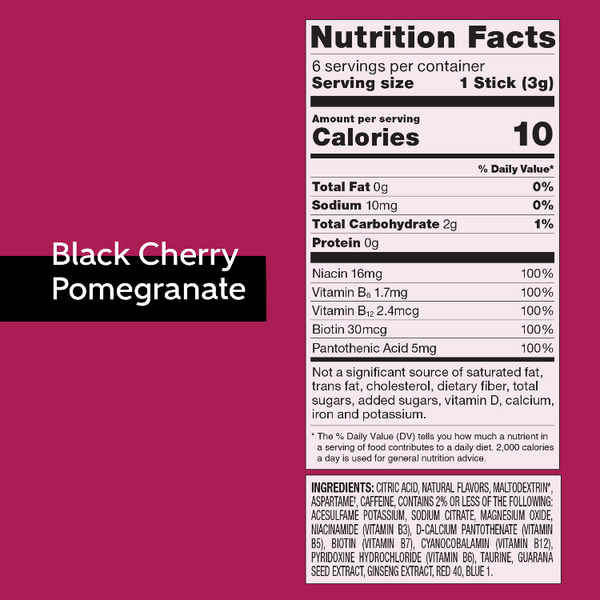 Black Cherry Pomegranate Energy Nutritional Facts, Pure Kick Energy Black Cherry Pomegranate Nutritional Facts, Black Cherry Pomegranate drink mix nutritional facts